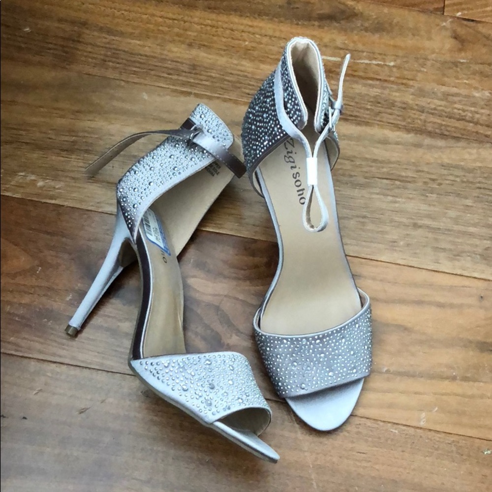 NEW wedding heels jeweled silver gray prom heels